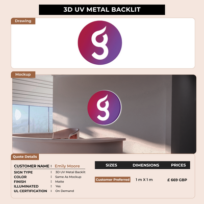 3D UV Metal backlit Sign for Emily Moore