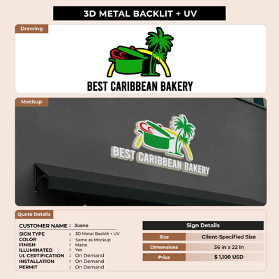 3D UV metal backlit Sign for Joane