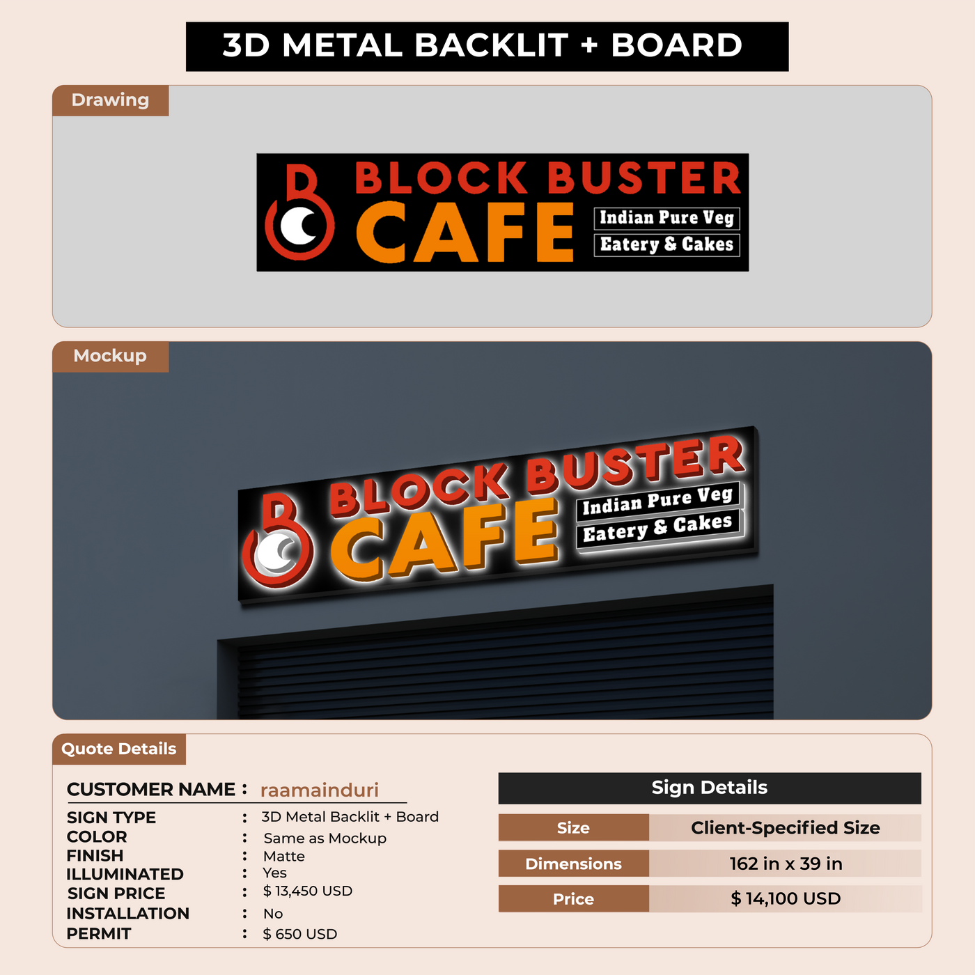 3d metal backlit with backboard for Ram Induri