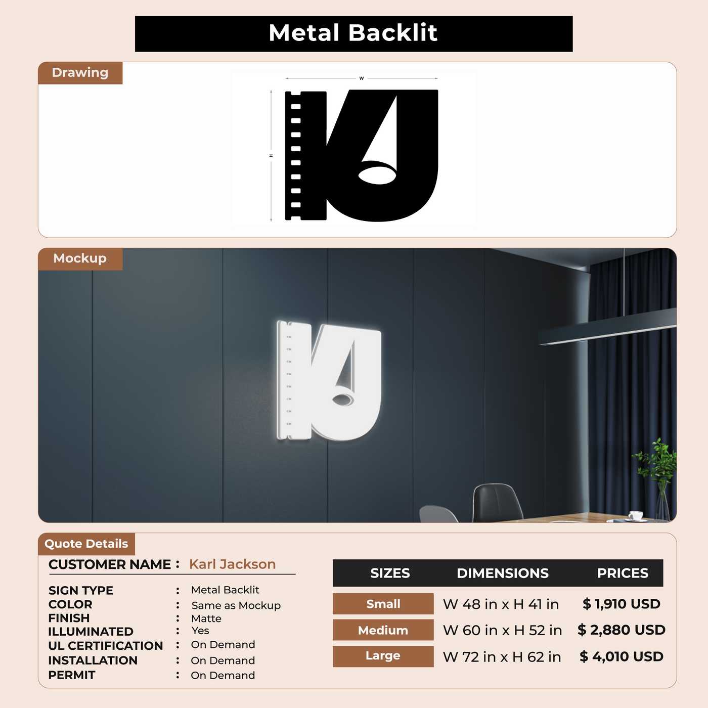 Metal Backlit Sign for Karl Jackson
