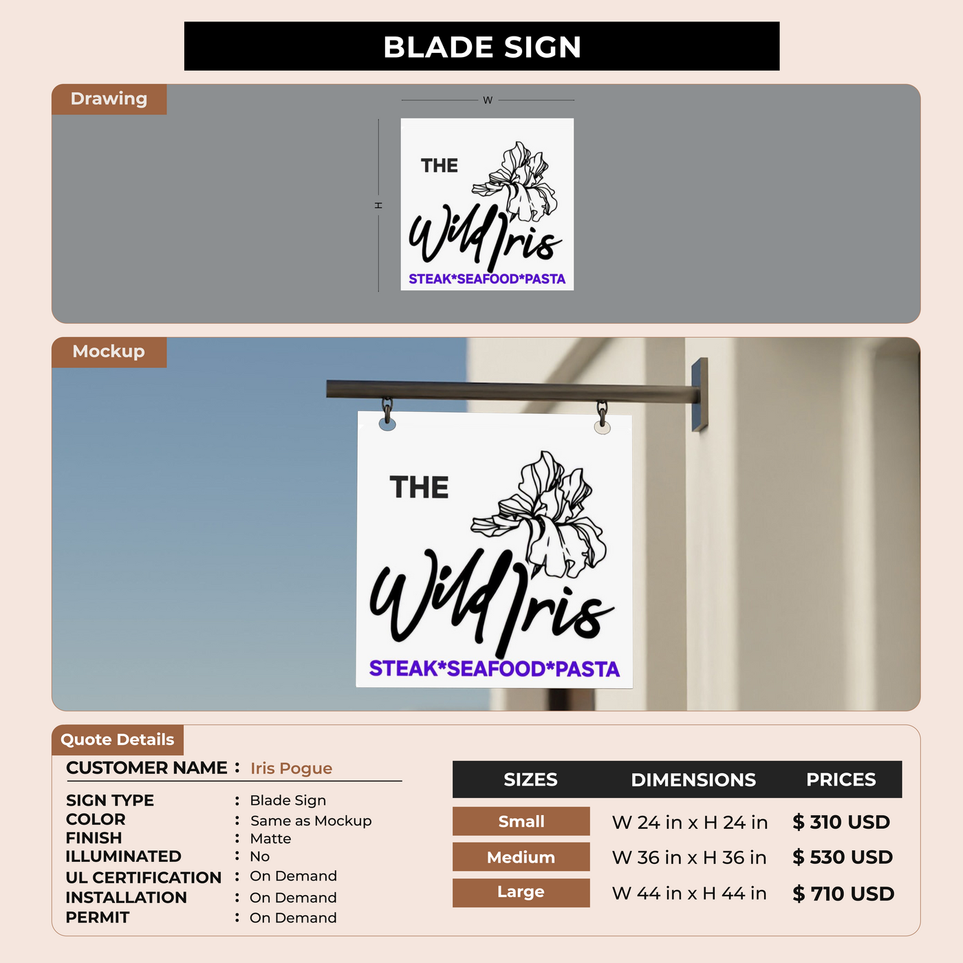 Custom Signs for Iris Pogue