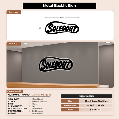 3D Metal Backlit sign for Valeria  Marquez