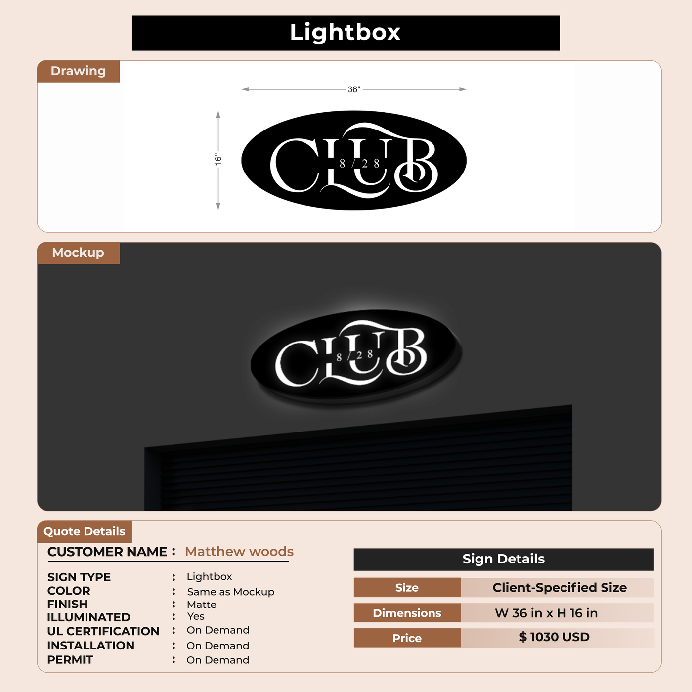 Lightbox Sign for Matthew woods