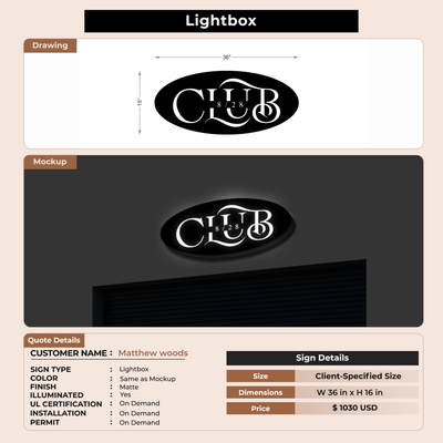 Lightbox Sign for Matthew woods