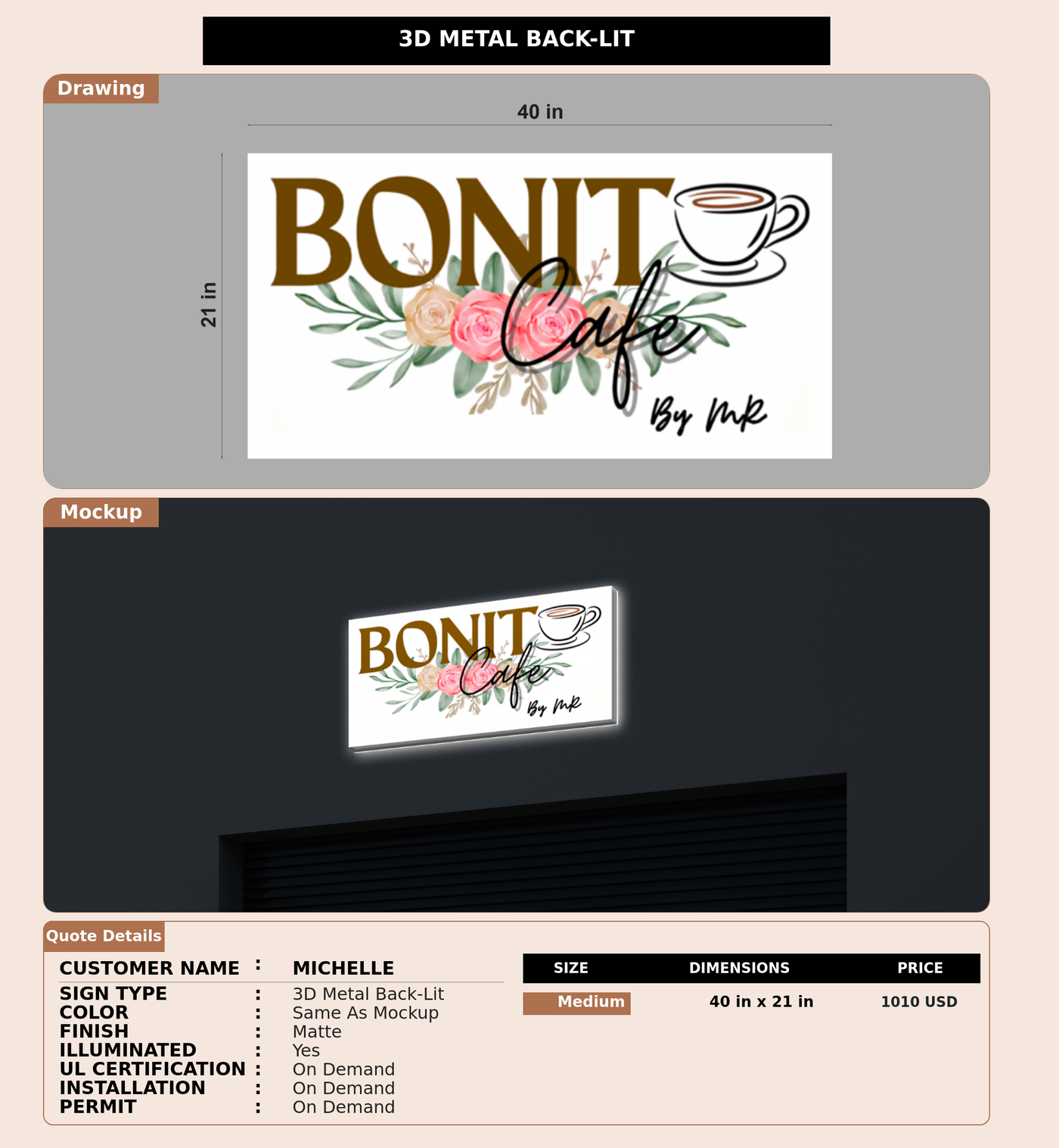 CUSTOM MOCKUP SIGN FOR MICHELLE