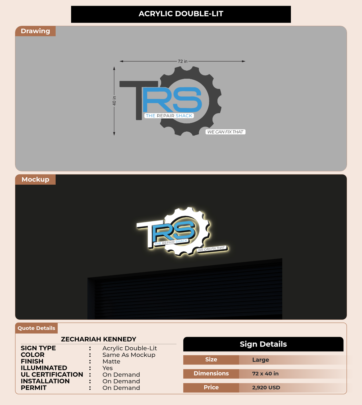 CUSTOM MOCKUP SIGN FOR Zechariah Kennedy
