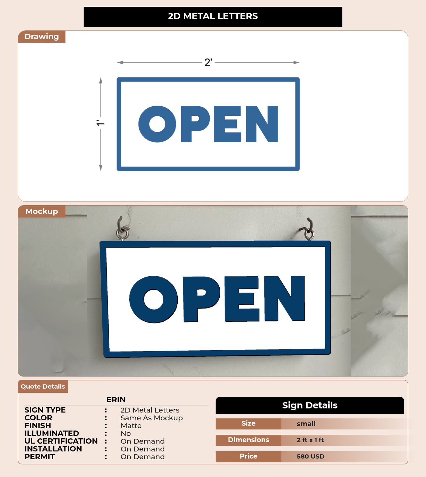CUSTOM MOCKUP SIGN FOR Erin