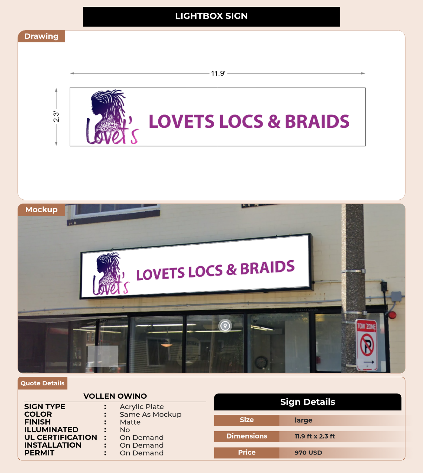 CUSTOM MOCKUP SIGN FOR Vollen Owino