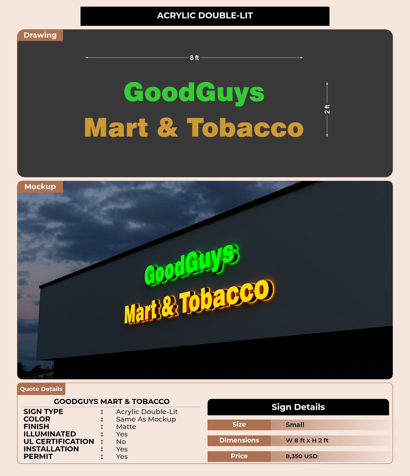 CUSTOM MOCKUP SIGN FOR Goodguys Mart & tobacco