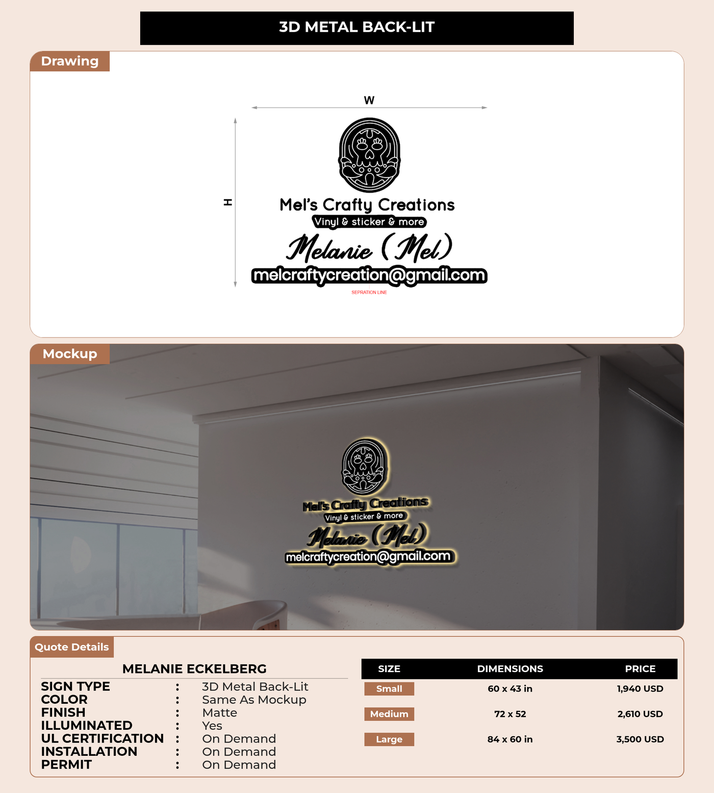 CUSTOM MOCKUP SIGN FOR Melanie Eckelberg