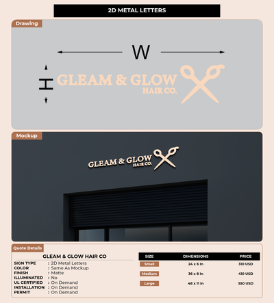 CUSTOM MOCKUP SIGN FOR Gleam & Glow Hair Co