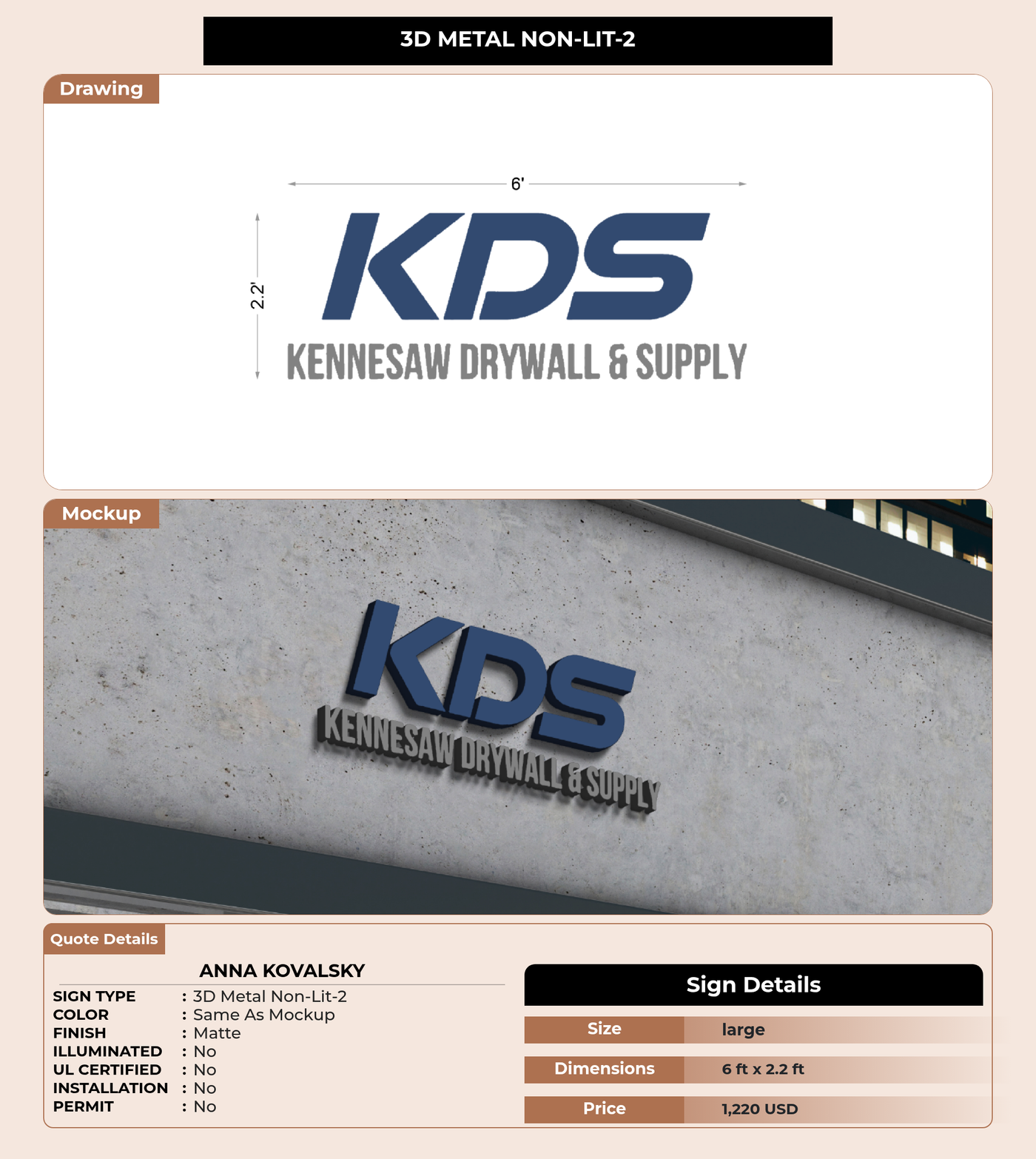 CUSTOM MOCKUP SIGN FOR ANNA KOVALSKY