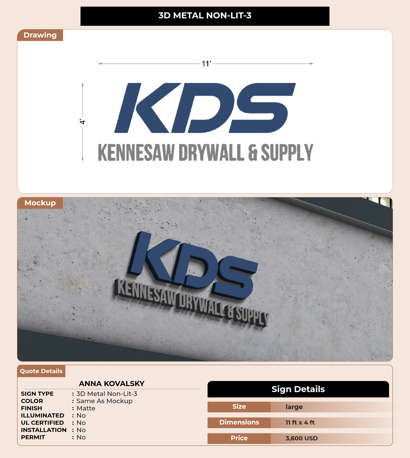 CUSTOM MOCKUP SIGN FOR ANNA KOVALSKY