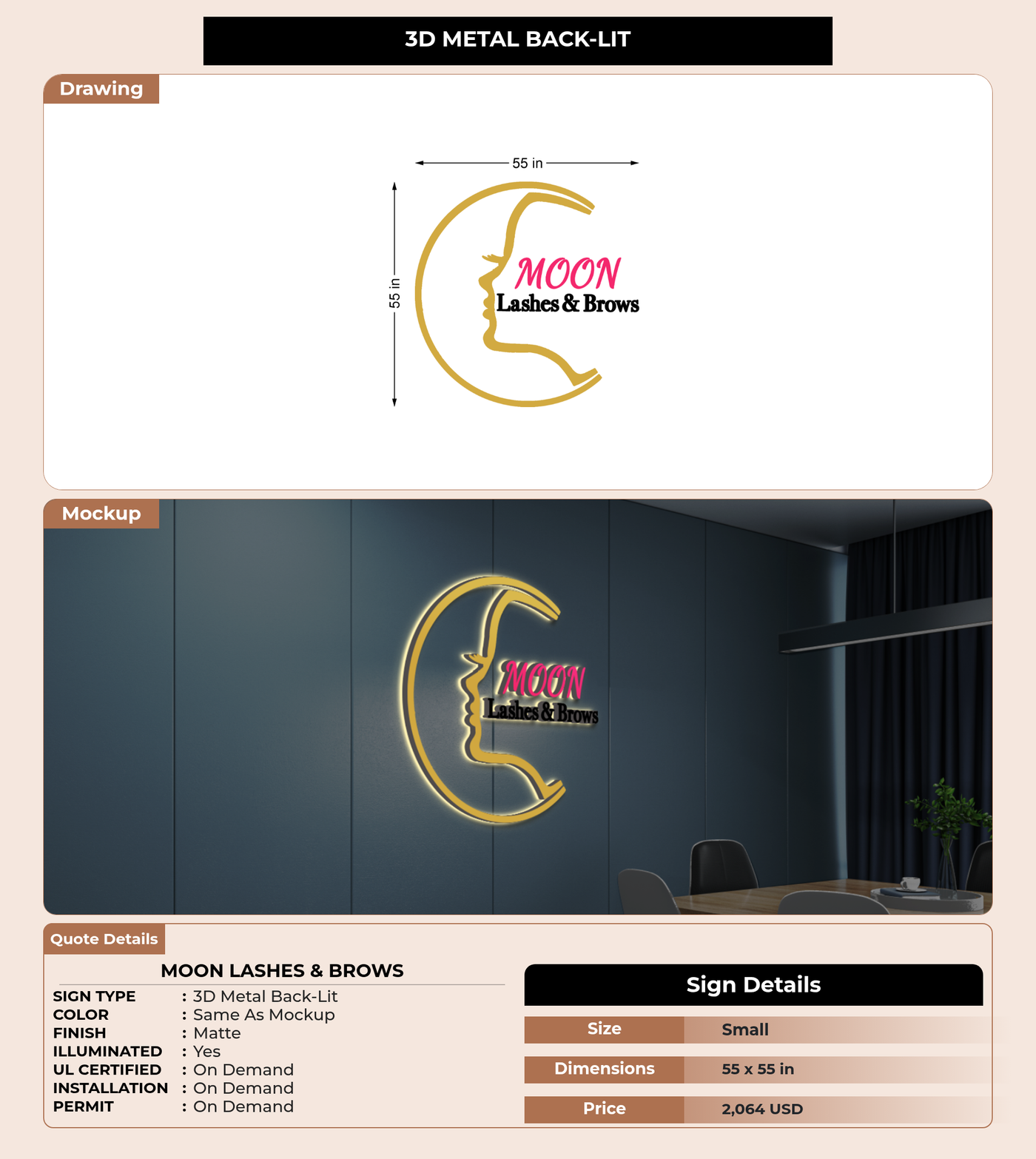 CUSTOM MOCKUP SIGN FOR Moon Lashes & Brows