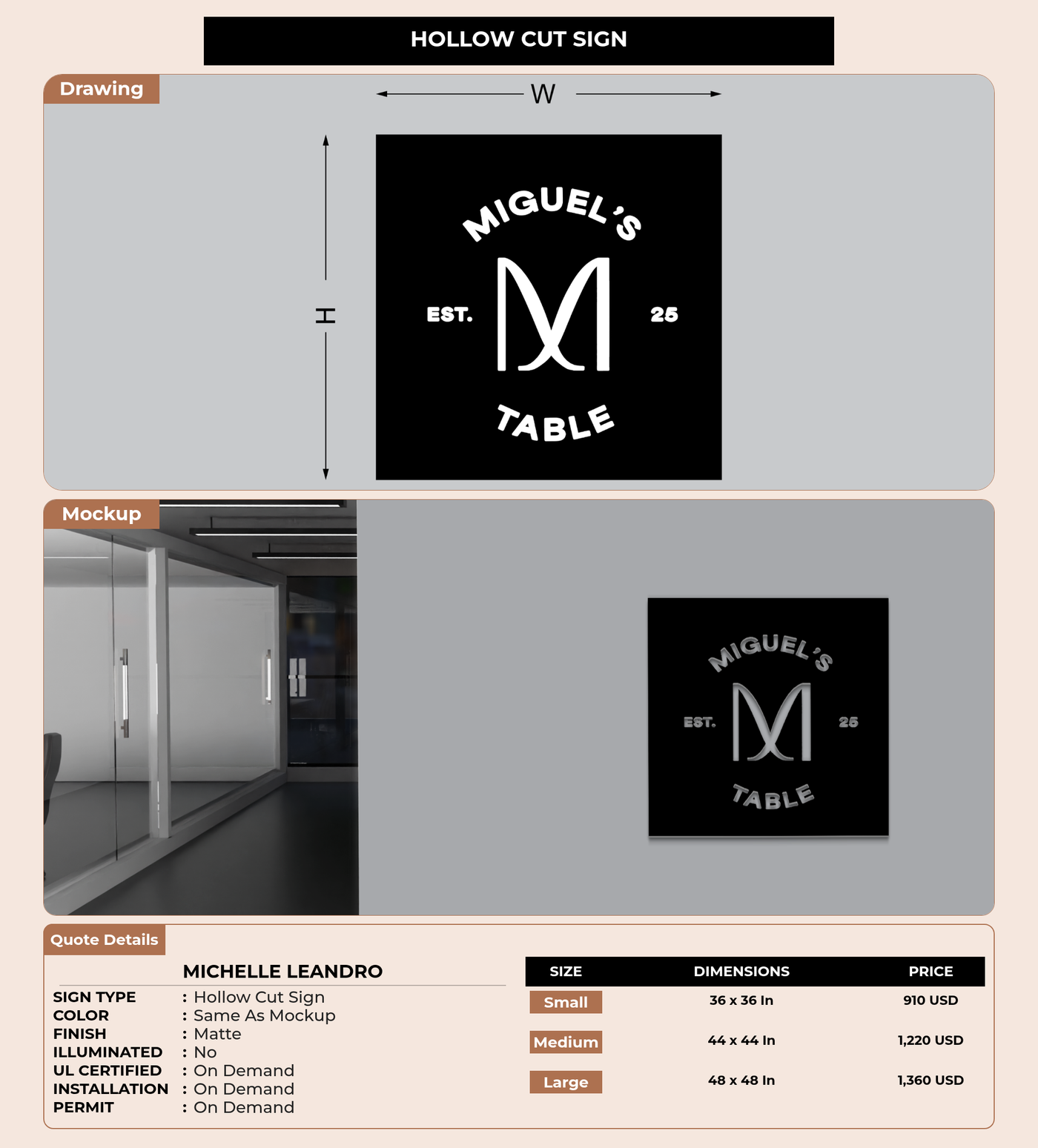 CUSTOM MOCKUP SIGN FOR Michelle Leandro