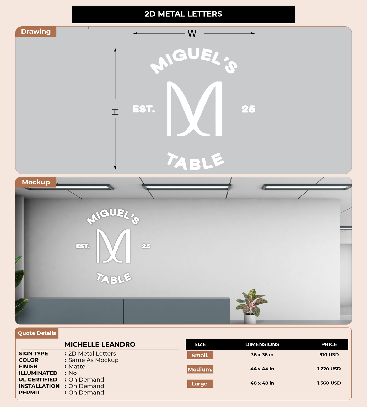 CUSTOM MOCKUP SIGN FOR Michelle Leandro