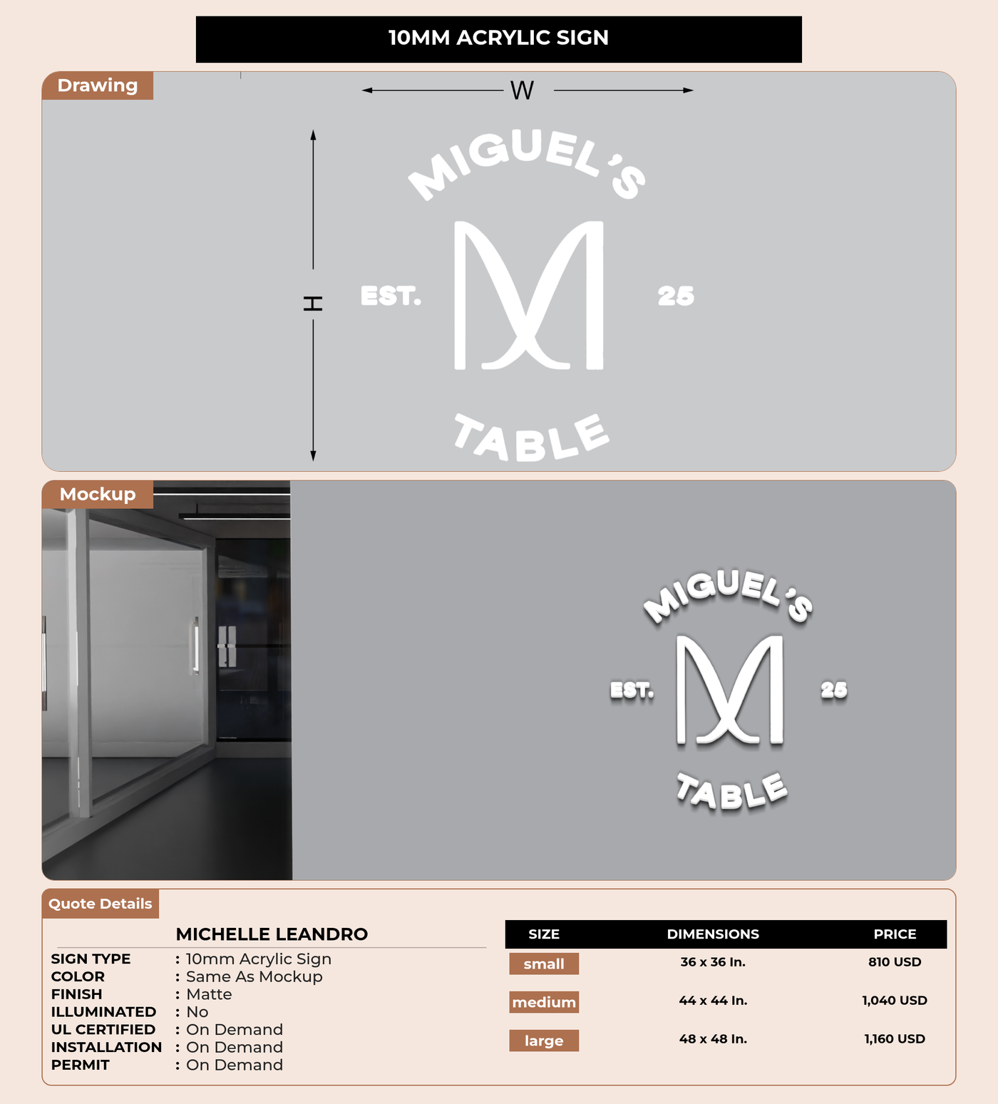 CUSTOM MOCKUP SIGN FOR Michelle Leandro