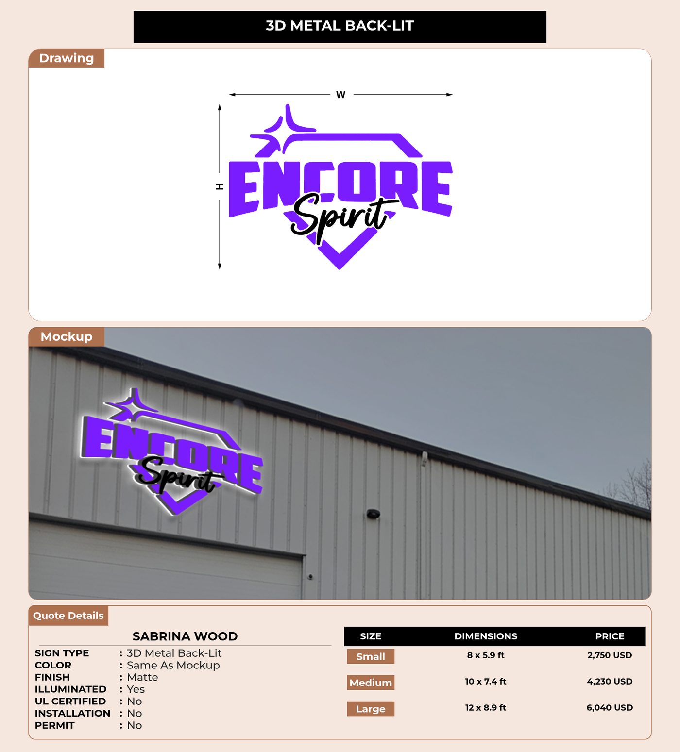 CUSTOM MOCKUP SIGN FOR Sabrina Wood