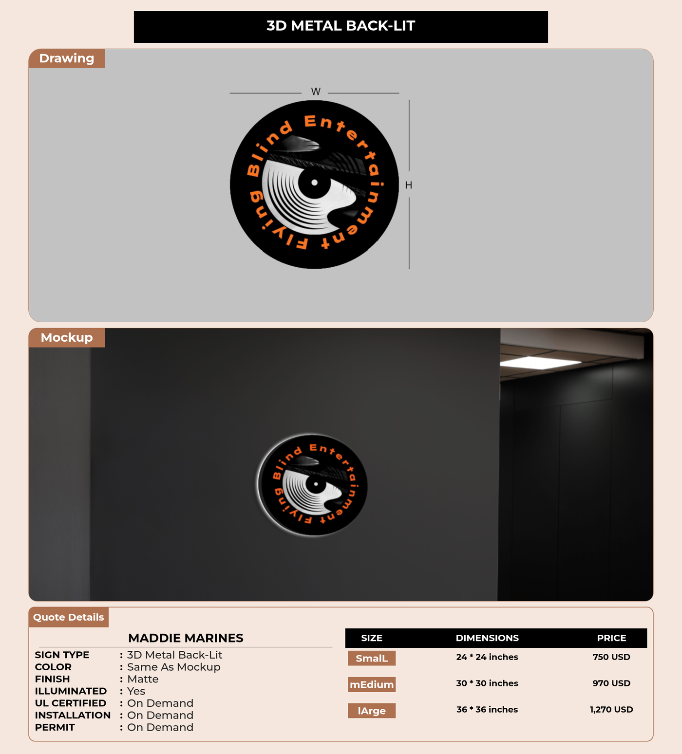 CUSTOM MOCKUP SIGN FOR Maddie Marines