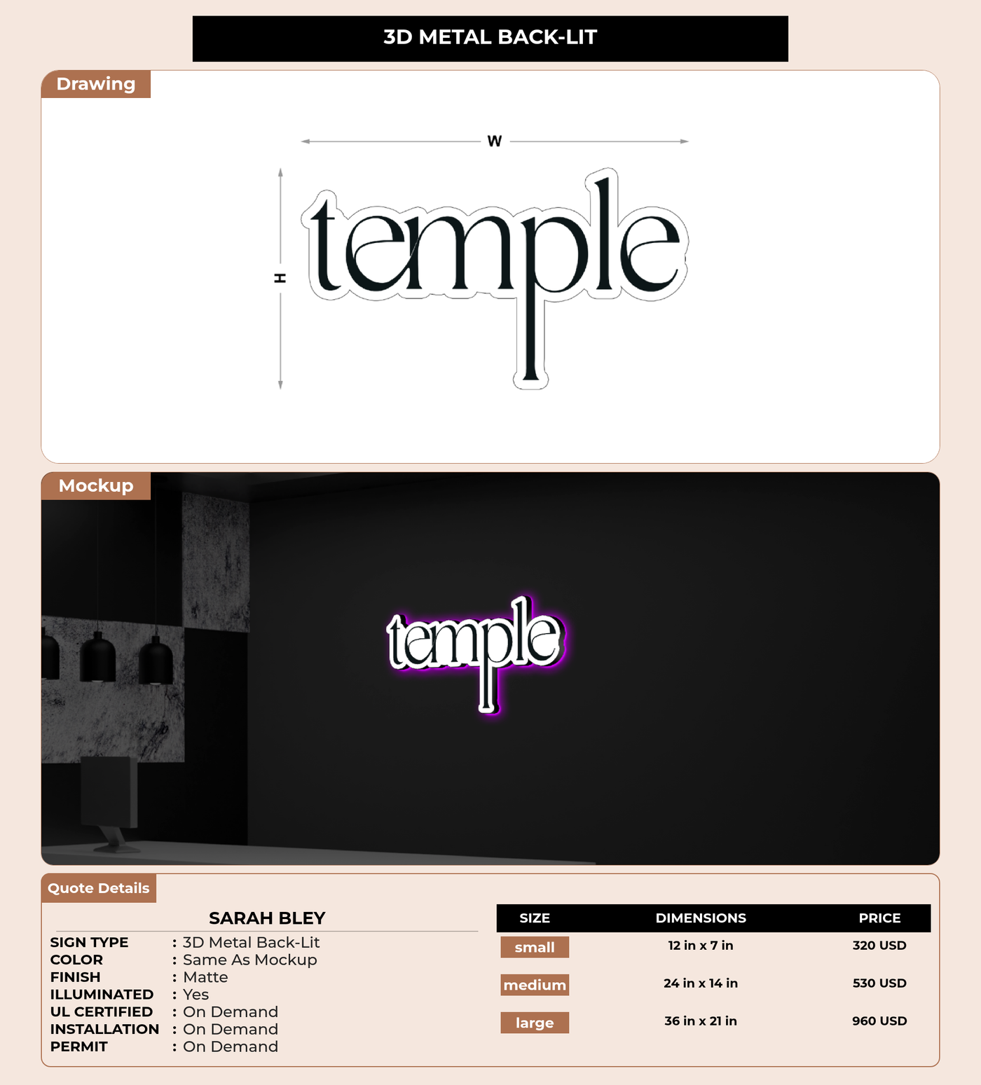 CUSTOM MOCKUP SIGN FOR Sarah Bley