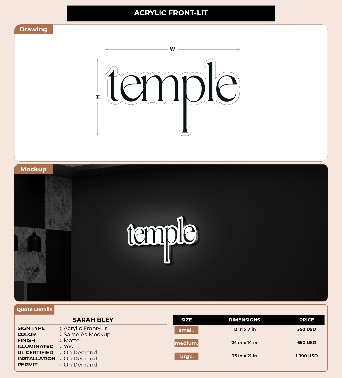 CUSTOM MOCKUP SIGN FOR Sarah Bley