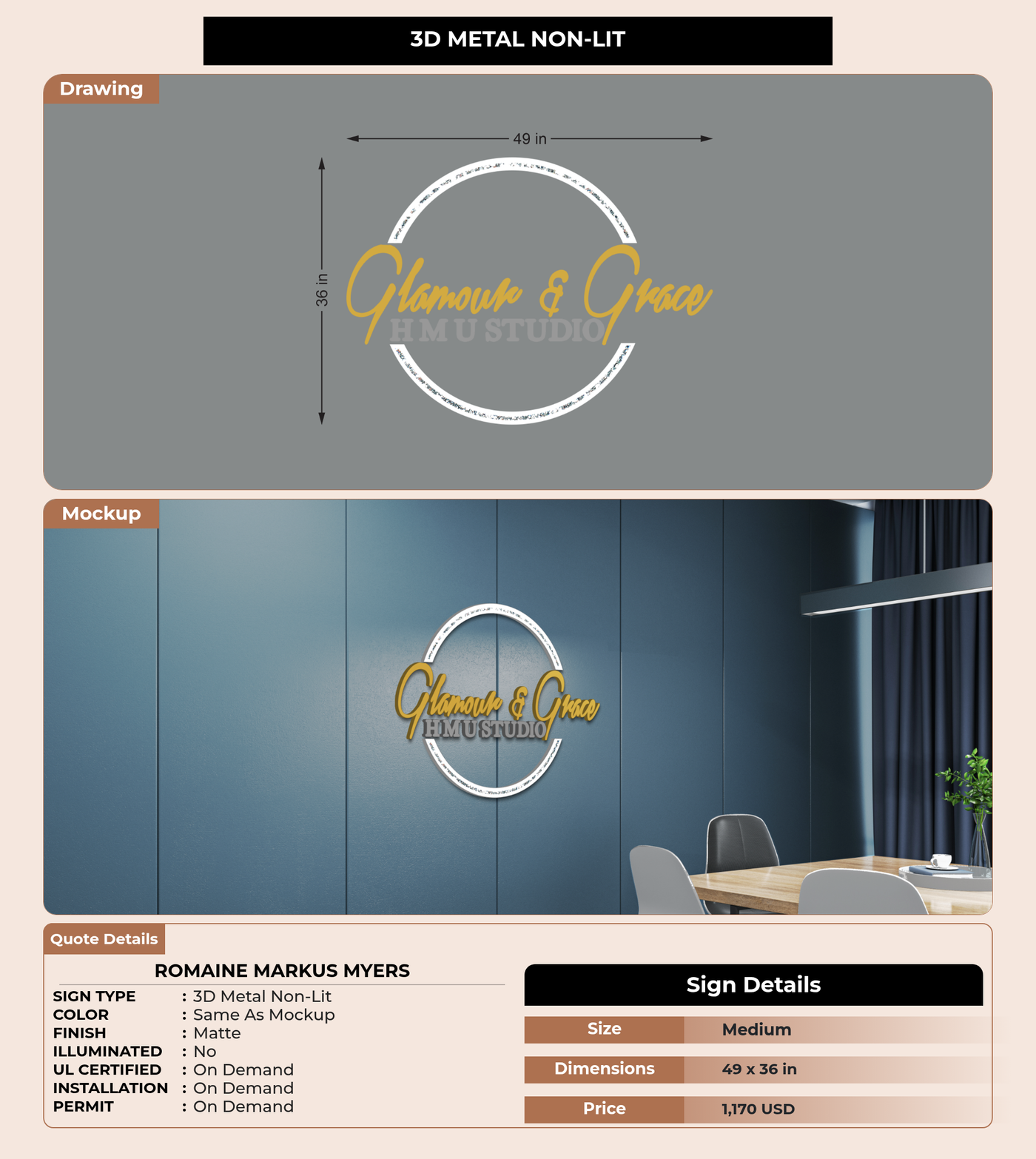 CUSTOM MOCKUP SIGN FOR Romaine Markus Myers
