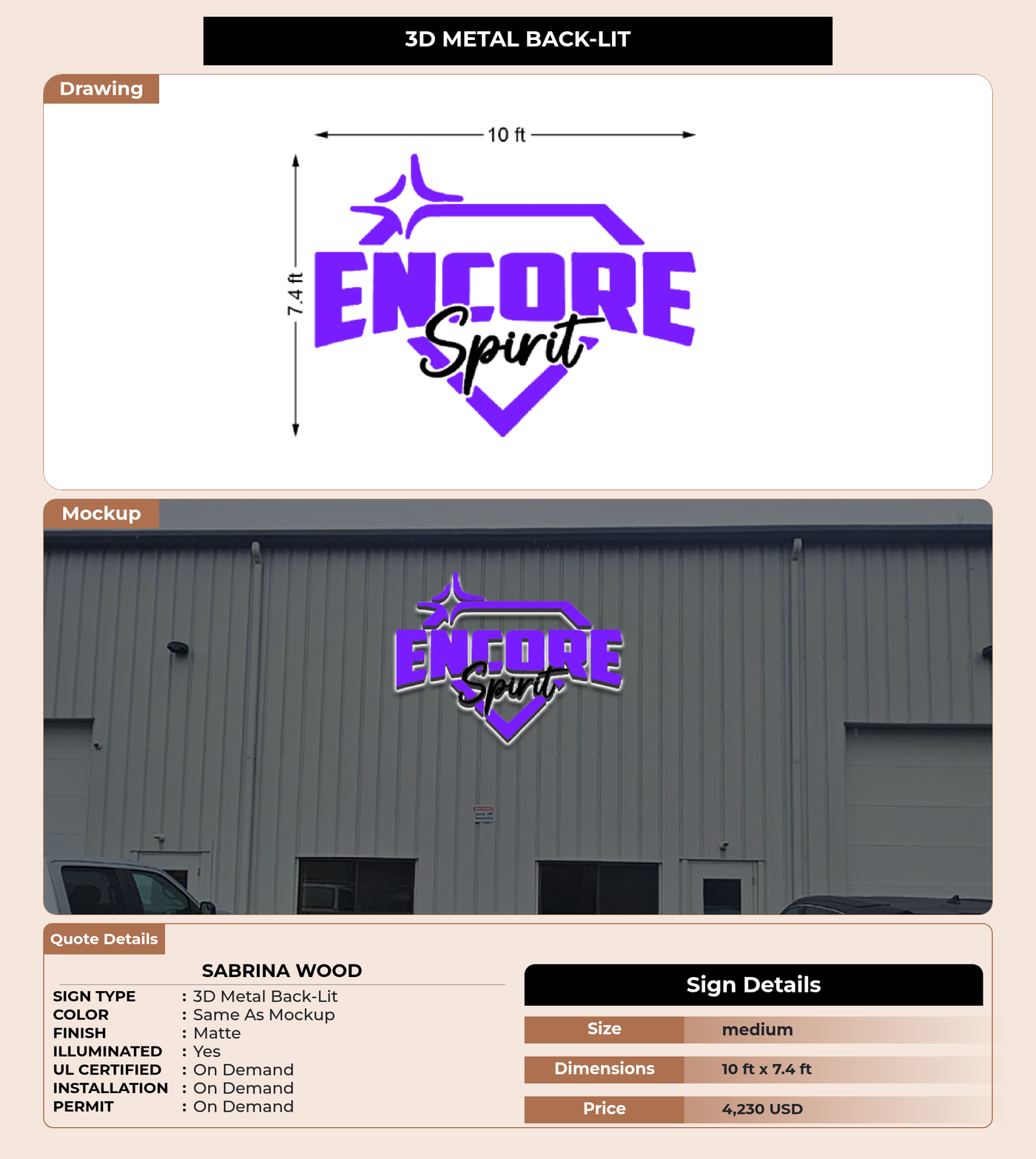 CUSTOM MOCKUP SIGN FOR Sabrina Wood
