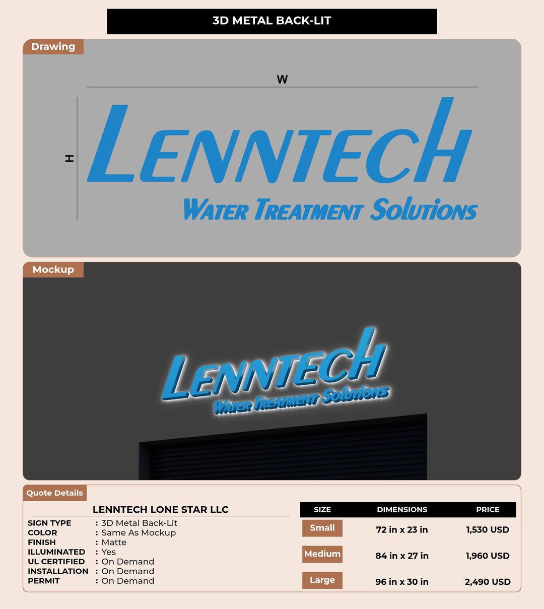 CUSTOM MOCKUP SIGN FOR LENNTECH LONE STAR LLC