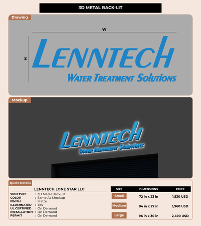 CUSTOM MOCKUP SIGN FOR LENNTECH LONE STAR LLC
