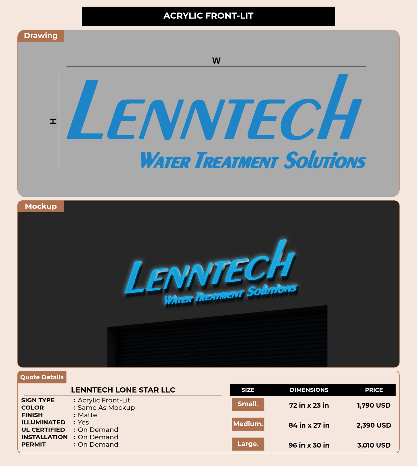CUSTOM MOCKUP SIGN FOR LENNTECH LONE STAR LLC