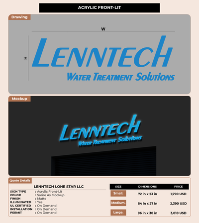 CUSTOM MOCKUP SIGN FOR LENNTECH LONE STAR LLC