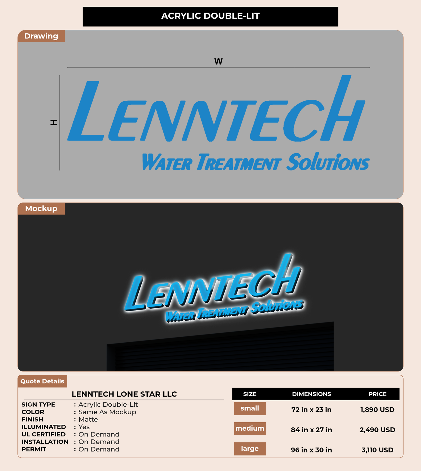 CUSTOM MOCKUP SIGN FOR LENNTECH LONE STAR LLC