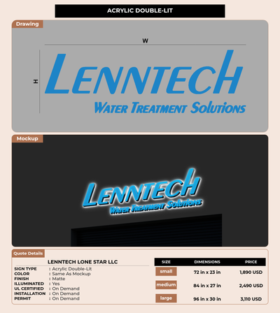 CUSTOM MOCKUP SIGN FOR LENNTECH LONE STAR LLC