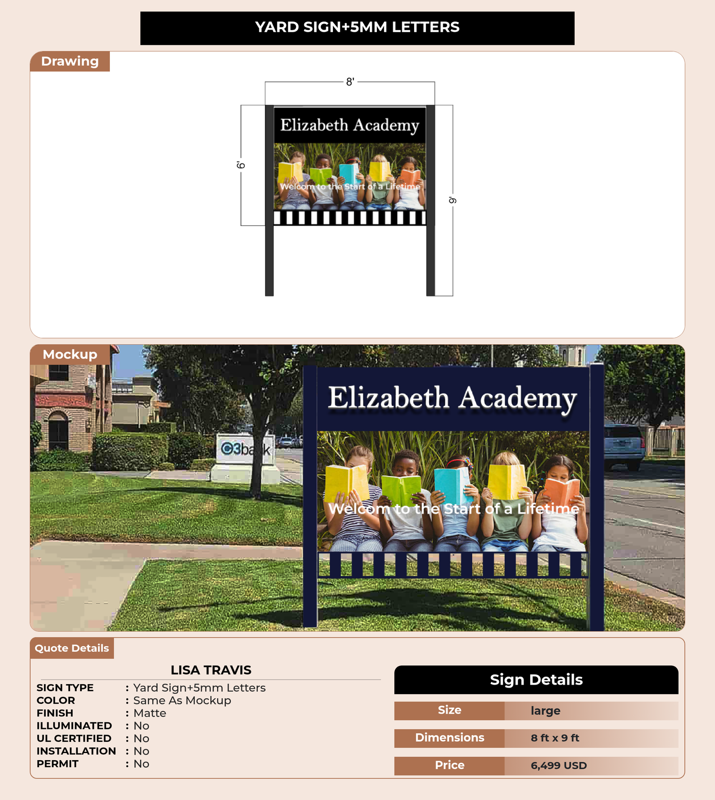 CUSTOM MOCKUP SIGN FOR Lisa Travis
