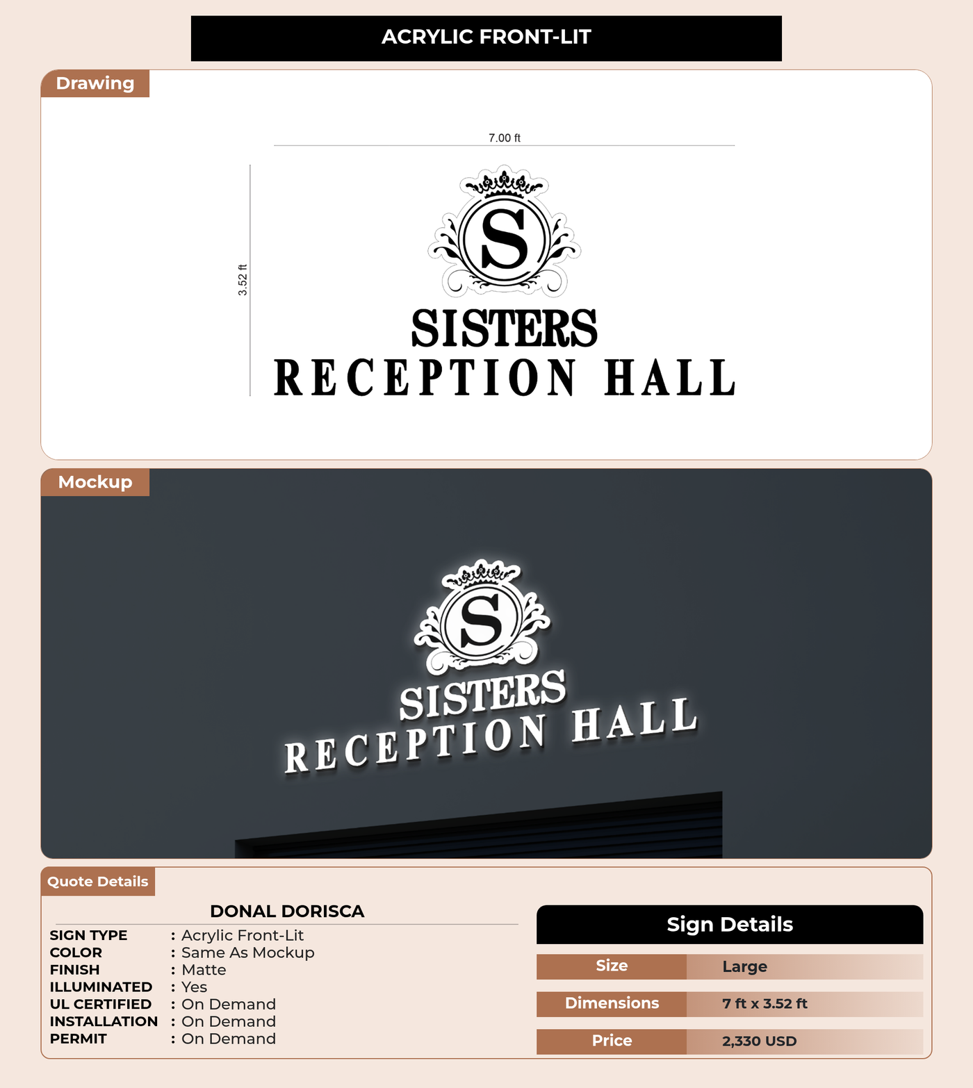 CUSTOM MOCKUP SIGN FOR donal dorisca