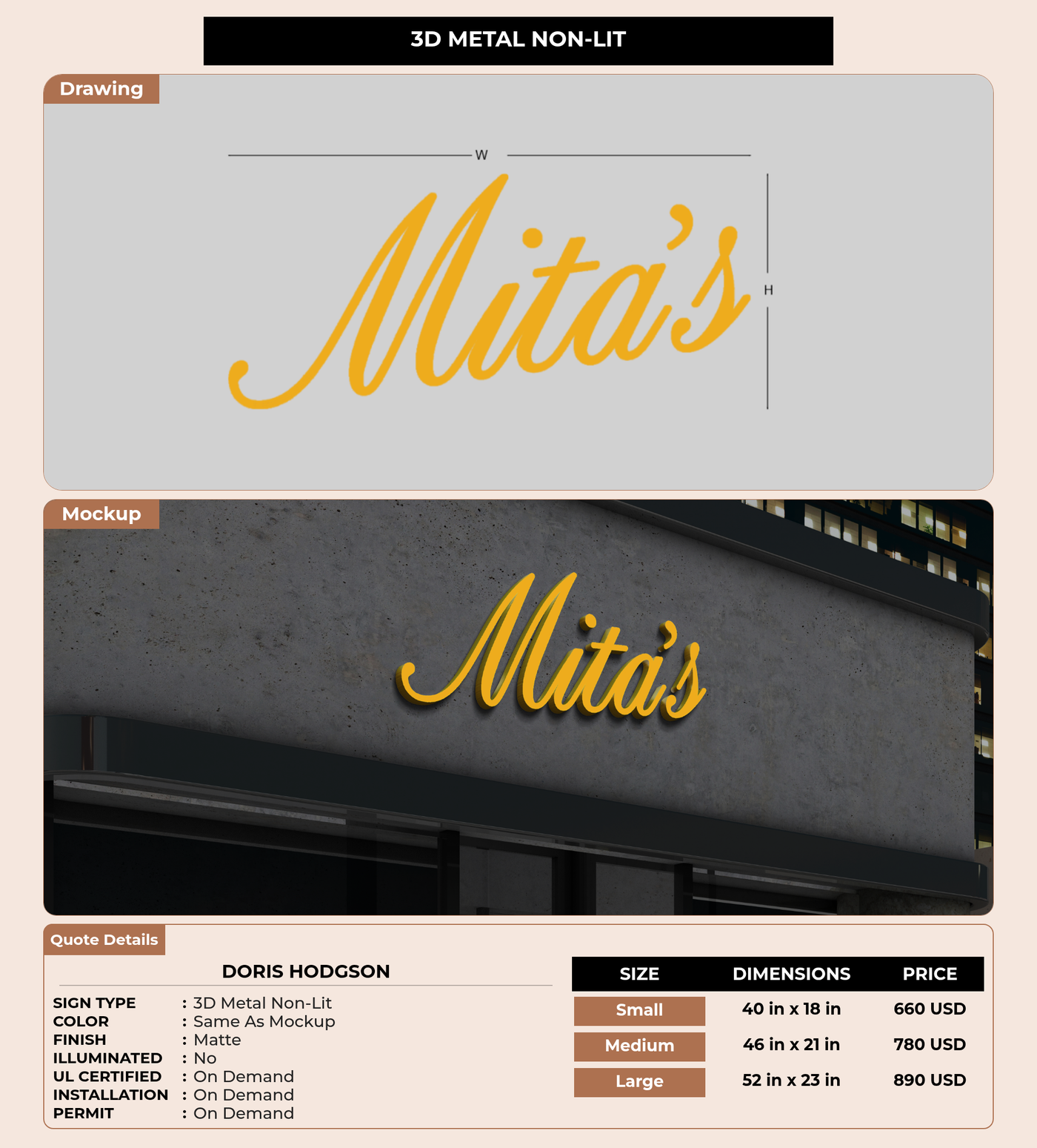 CUSTOM MOCKUP SIGN FOR Doris Hodgson