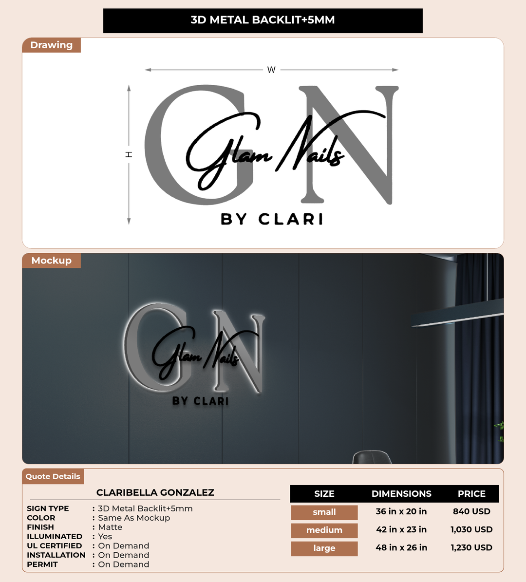 CUSTOM MOCKUP SIGN FOR Claribella Gonzalez