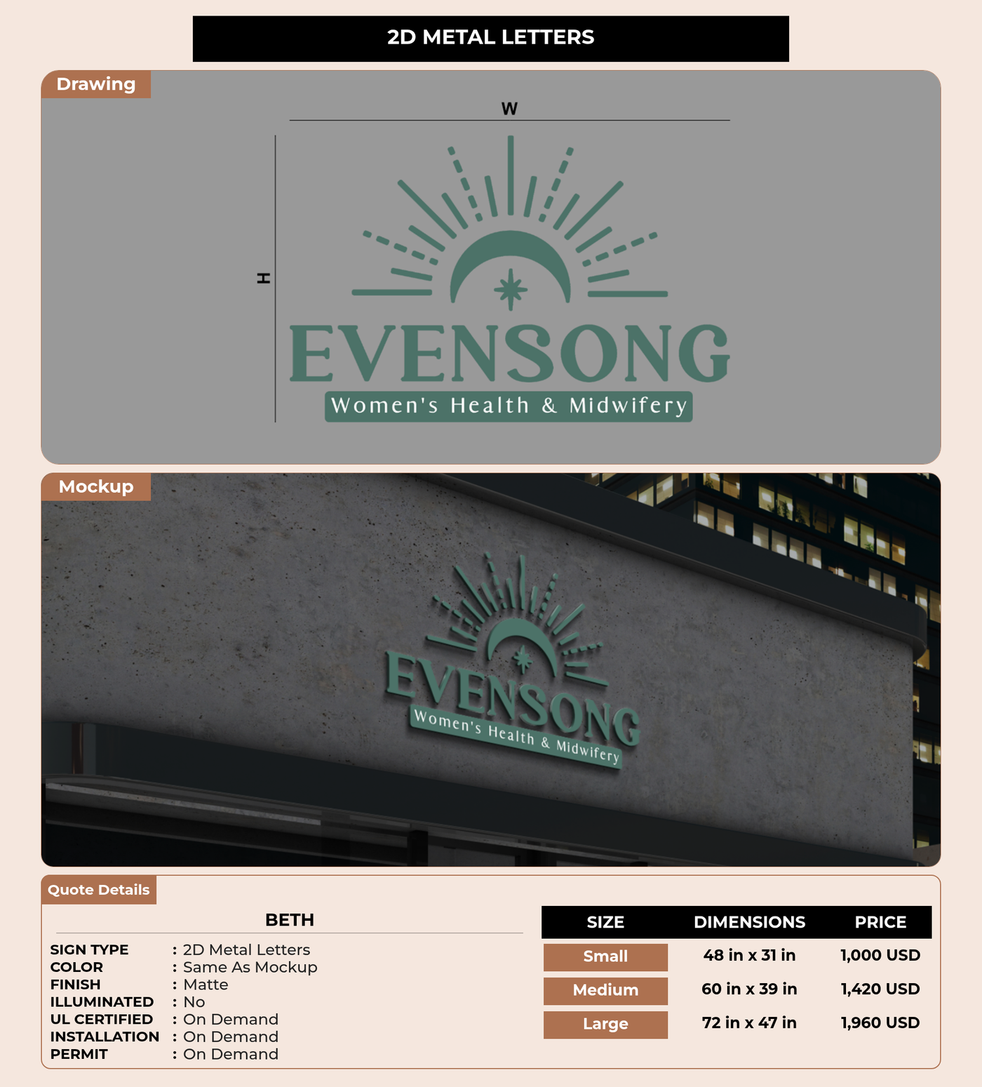 CUSTOM MOCKUP SIGN FOR Beth