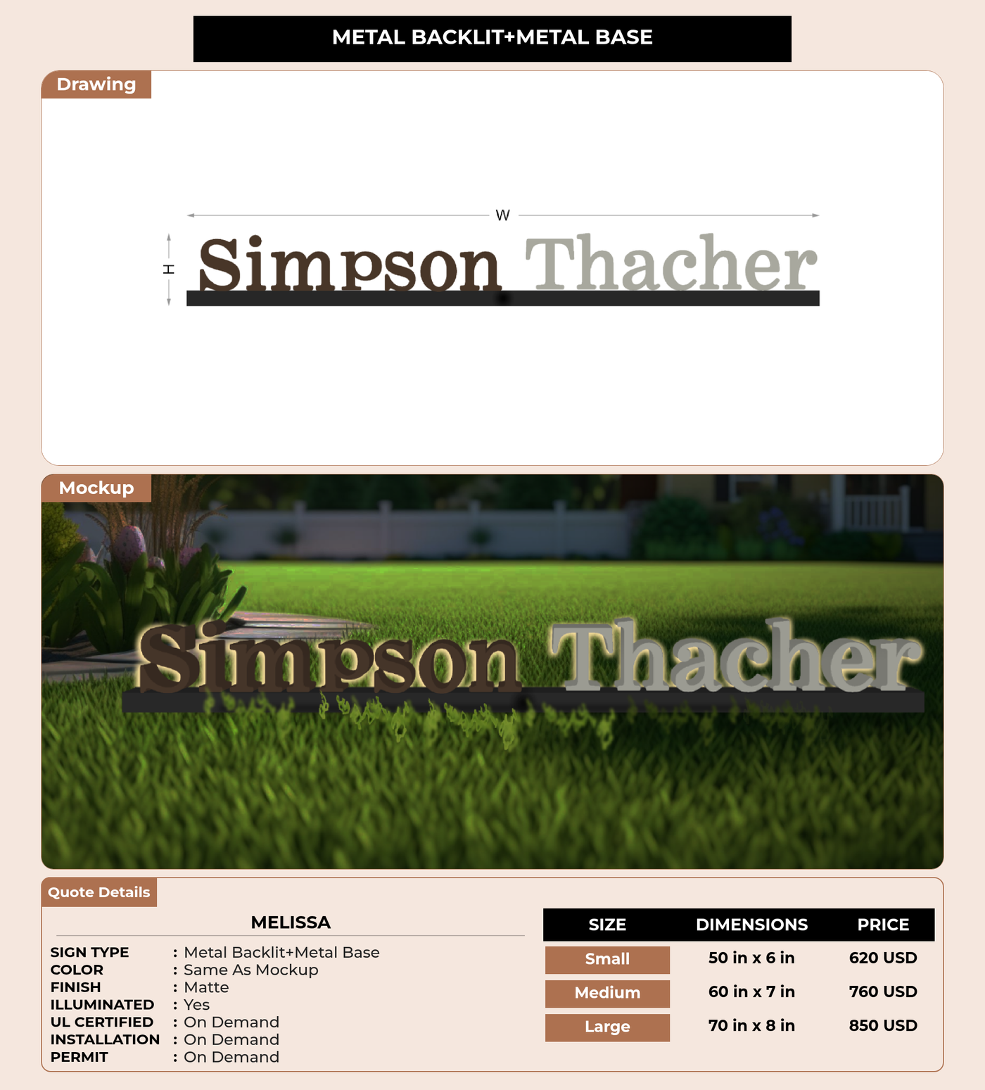CUSTOM MOCKUP SIGN FOR Melissa