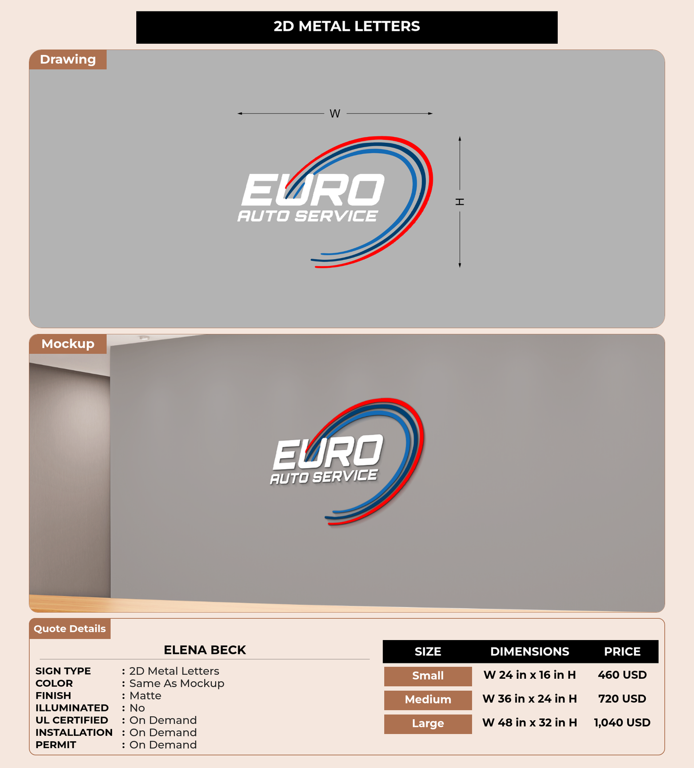 CUSTOM MOCKUP SIGN FOR Elena Beck