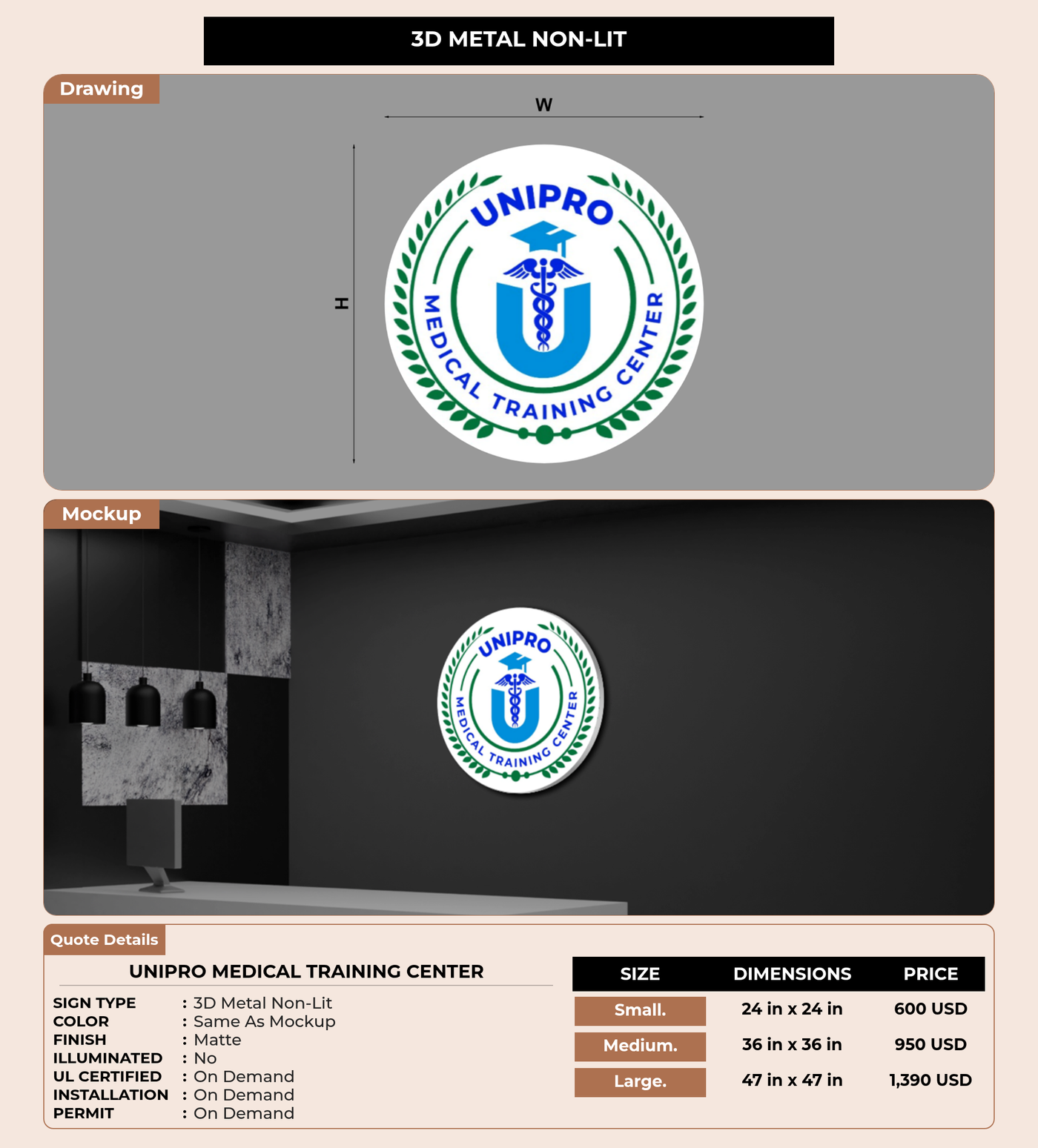 CUSTOM MOCKUP SIGN FOR Unipro Medical Training Center