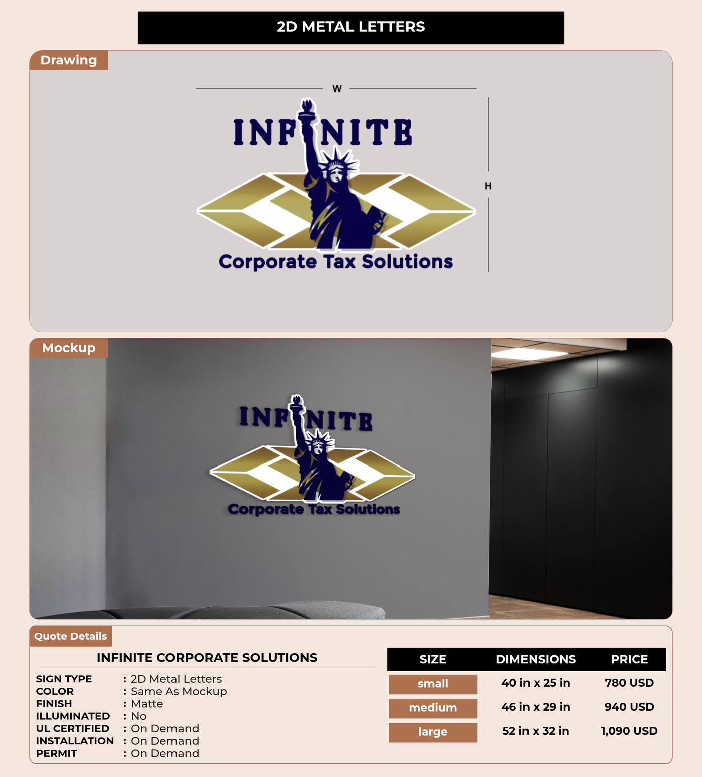 CUSTOM MOCKUP SIGN FOR Infinite corporate solutions