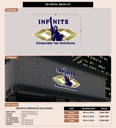CUSTOM MOCKUP SIGN FOR Infinite corporate solutions