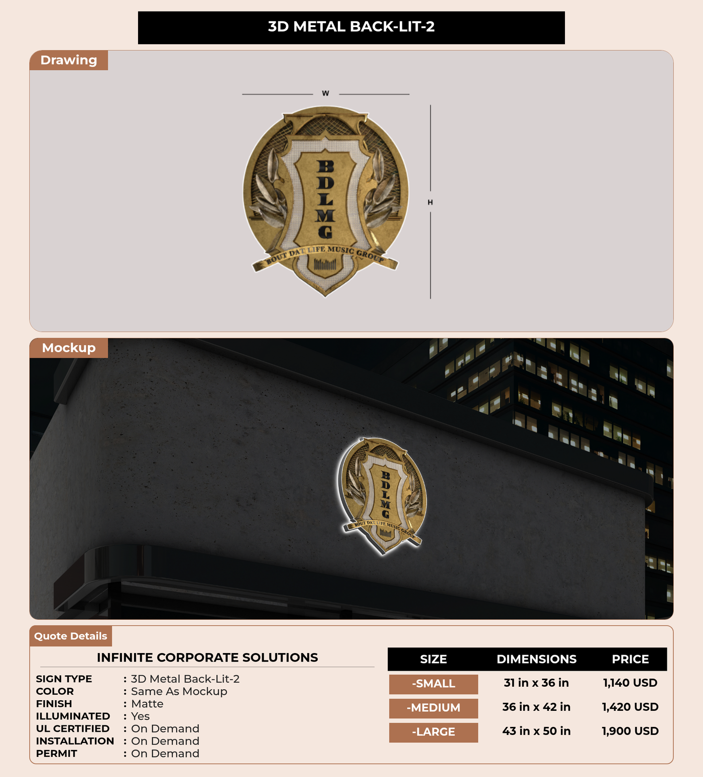 CUSTOM MOCKUP SIGN FOR Infinite corporate solutions
