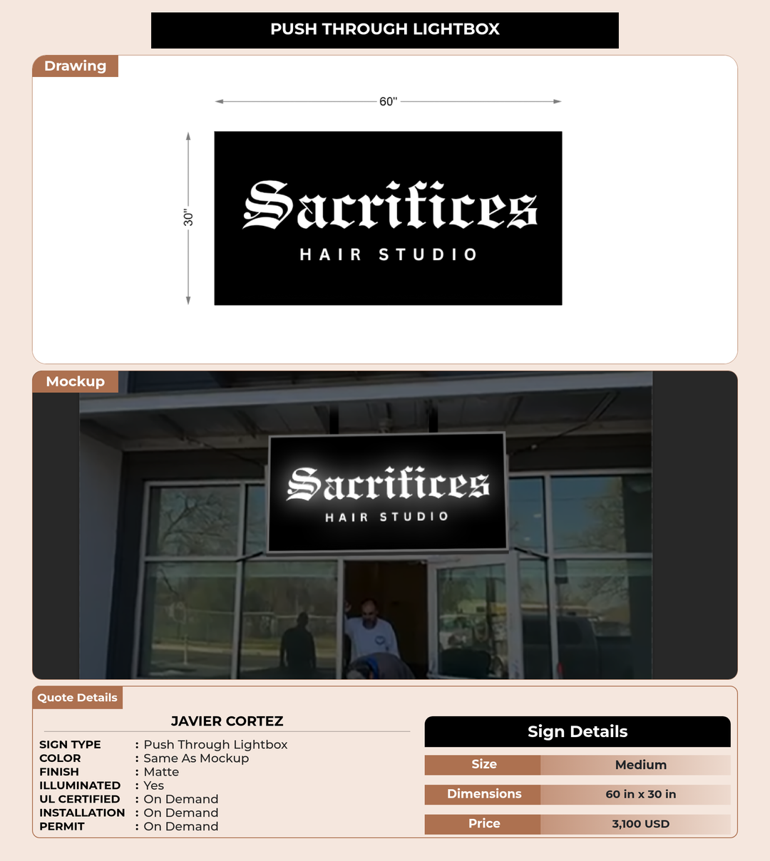 CUSTOM MOCKUP SIGN FOR Javier Cortez