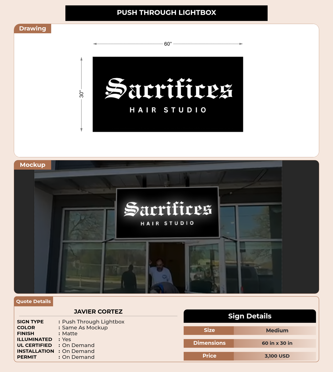 CUSTOM MOCKUP SIGN FOR Javier Cortez