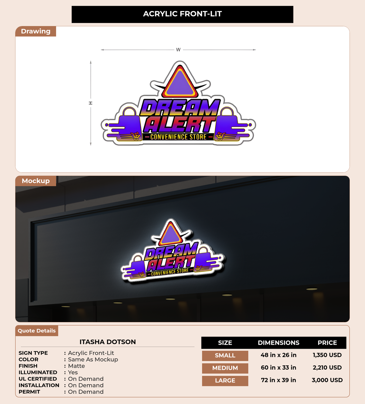CUSTOM MOCKUP SIGN FOR Itasha Dotson