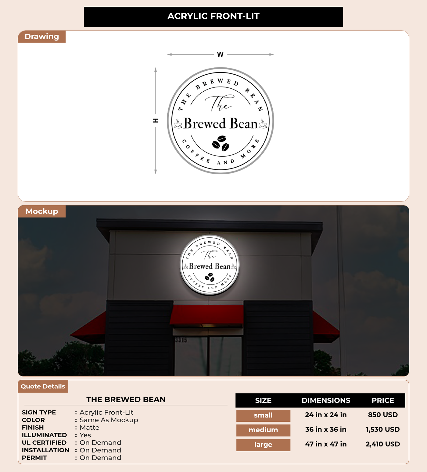 CUSTOM MOCKUP SIGN FOR The Brewed Bean