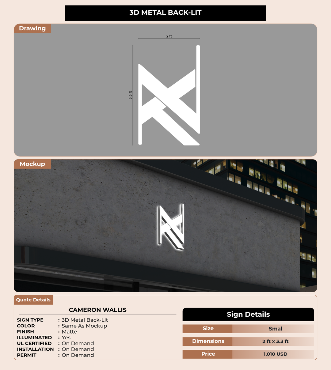 CUSTOM MOCKUP SIGN FOR Cameron Wallis
