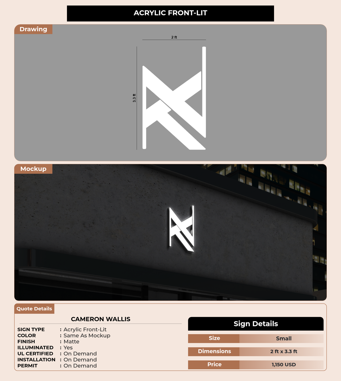 CUSTOM MOCKUP SIGN FOR Cameron Wallis